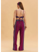 Purple Summer Harem Trousers with Elastic Waist Belt Detail 4570